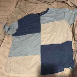 Blue & White Color Block Tee